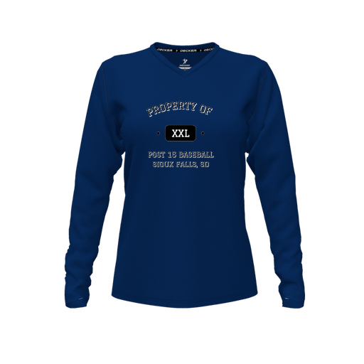 [CUS-DFW-TEES-PER-VNK-LSL-NVY-FYXS-LOGO1] Decker Performance T-Shirt (Female Youth XS, Navy, V Neck, Logo 1, Long Sleeve)