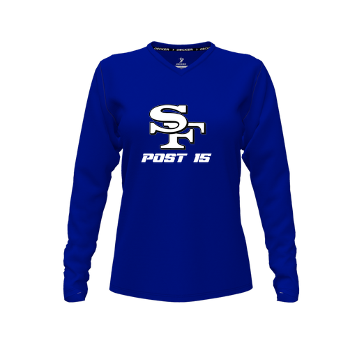 [CUS-DFW-TEES-PER-VNK-LSL-RYL-FYXS-LOGO3] Decker Performance T-Shirt (Female Youth XS, Royal, V Neck, Logo 3, Long Sleeve)