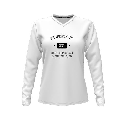 [CUS-DFW-TEES-CMF-VNK-LSL-WHT-FYXS-LOGO1] Decker Comfort T-Shirt (Female Youth XS, White, V Neck, Logo 1, Long Sleeve)