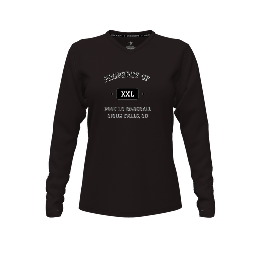 [CUS-DFW-TEES-CMF-VNK-LSL-BLK-FYXS-LOGO1] Decker Comfort T-Shirt (Female Youth XS, Black, V Neck, Logo 1, Long Sleeve)