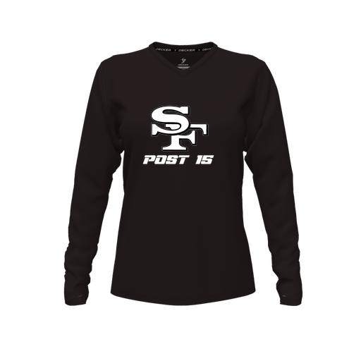 [CUS-DFW-TEES-CMF-VNK-LSL-BLK-FYXS-LOGO3] Decker Comfort T-Shirt (Female Youth XS, Black, V Neck, Logo 3, Long Sleeve)