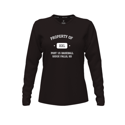 [CUS-DFW-TEES-PER-VNK-LSL-BLK-FYXS-LOGO2] Decker Performance T-Shirt (Female Youth XS, Black, V Neck, Logo 2, Long Sleeve)