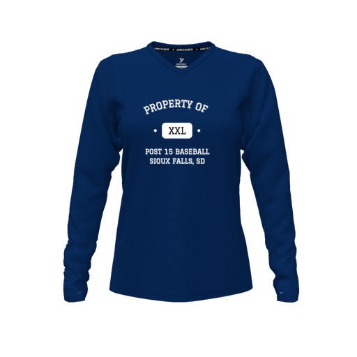 [CUS-DFW-TEES-PER-VNK-LSL-NVY-FYXS-LOGO2] Decker Performance T-Shirt (Female Youth XS, Navy, V Neck, Logo 2, Long Sleeve)