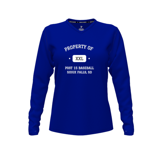 [CUS-DFW-TEES-PER-VNK-LSL-RYL-FYXS-LOGO2] Decker Performance T-Shirt (Female Youth XS, Royal, V Neck, Logo 2, Long Sleeve)