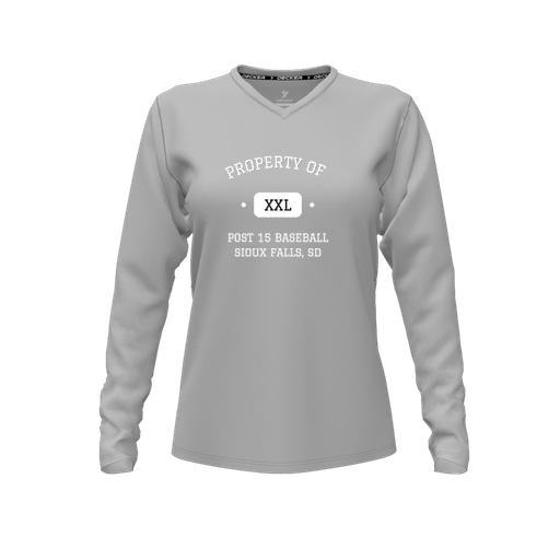[CUS-DFW-TEES-PER-VNK-LSL-GRY-FYXS-LOGO2] Performance T-Shirt (Female Youth XS, Gray, V Neck, Logo 2, Long Sleeve)