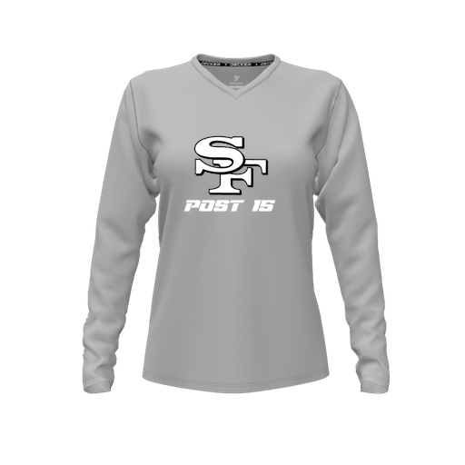 [CUS-DFW-TEES-PER-VNK-LSL-GRY-FYXS-LOGO3] Decker Performance T-Shirt (Female Youth XS, Gray, V Neck, Logo 3, Long Sleeve)