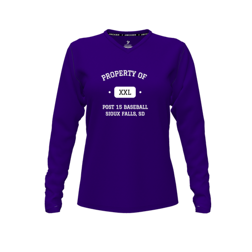 [CUS-DFW-TEES-PER-VNK-LSL-PUR-FYXS-LOGO2] Decker Performance T-Shirt (Female Youth XS, Purple, V Neck, Logo 2, Long Sleeve)