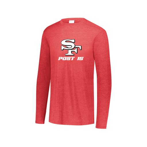 [FTLCUBRD-AXS-LOGO3] Decker Men's Tri-Blend T-Shirt - Long Sleeve (Adult XS, Red, Logo 3)